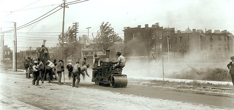 1910 asphalt road paving Missouri